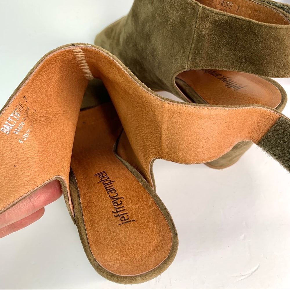 Anthropologie Jeffrey Campbell Baltimore Peep Toe Suede Ankle Booties Olive Sz 7 - Picture 9 of 10